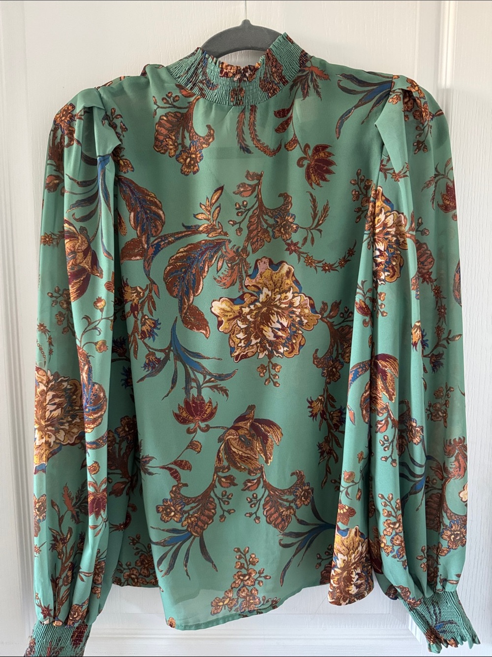 Green Floral Mock Neck Blouse